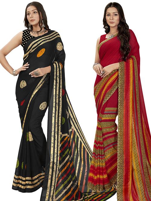 pack of 2 printed casual wear sarees with blouse - 21406969 - Very Small Image - 1