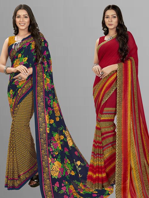 pack of 2 printed casual wear sarees with blouse - 21406970 - Very Small Image - 1