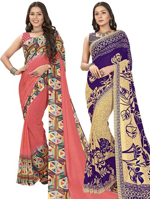 pack of 2 printed casual wear sarees - 21406978 - Very Small Image - 1