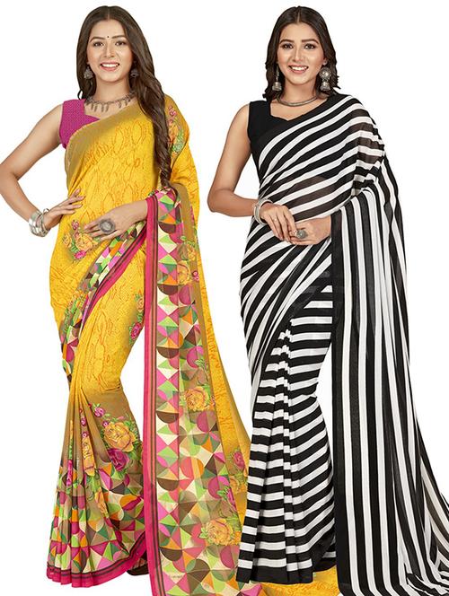 pack of 2 printed casual wear sarees with blouse - 21406984 - Very Small Image - 1
