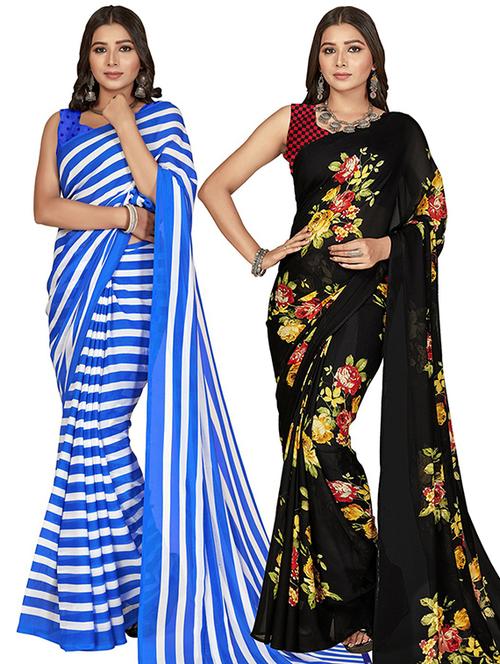 pack of 2 casual wear combo sarees with blouse - 21406985 - Very Small Image - 1
