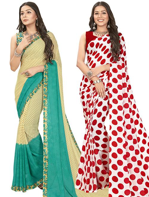 pack of 2 printed casual wear sarees with blouse - 21406989 - Very Small Image - 1