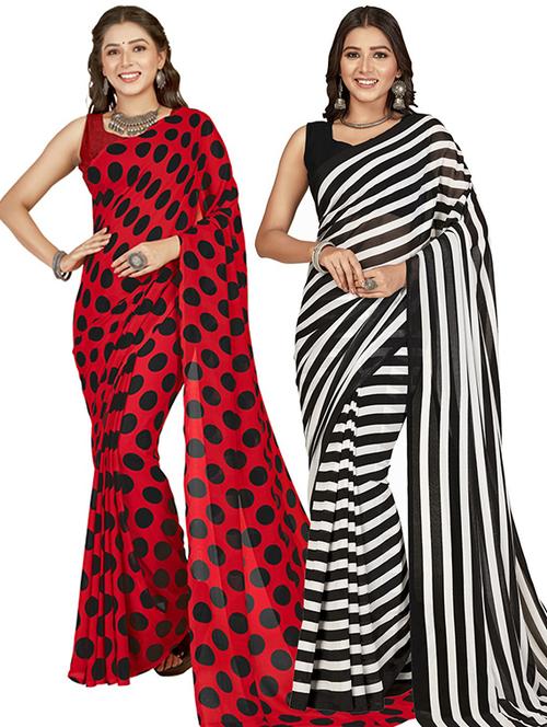 pack of 2 casual wear combo sarees with blouse - 21407000 - Very Small Image - 1