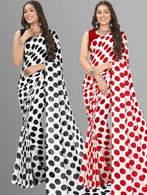 pack of 2 printed casual wear sarees with blouse - 21407002 - Very Small Image - 1