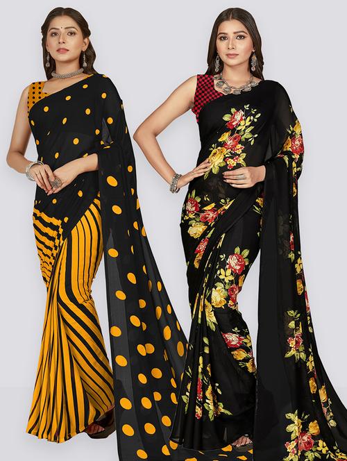 pack of 2 printed casual wear sarees with blouse - 21407008 - Very Small Image - 1