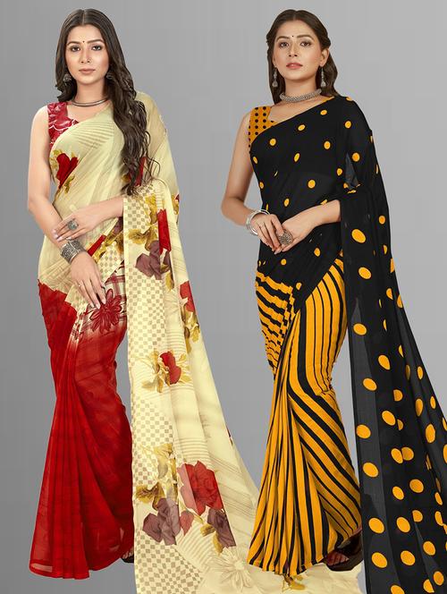 women multi color printed saree combo with blouse - 21407011 - Very Small Image - 1