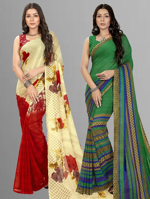 pack of 2 printed saree with blouse - 21407013 - Very Small Image - 1