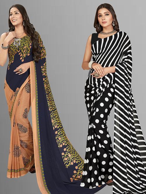 pack of 2 printed casual wear sarees with blouse - 21407014 - Very Small Image - 1