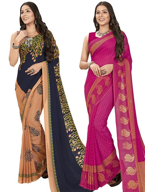 women multi color printed saree combo with blouse - 21407015 - Very Small Image - 1
