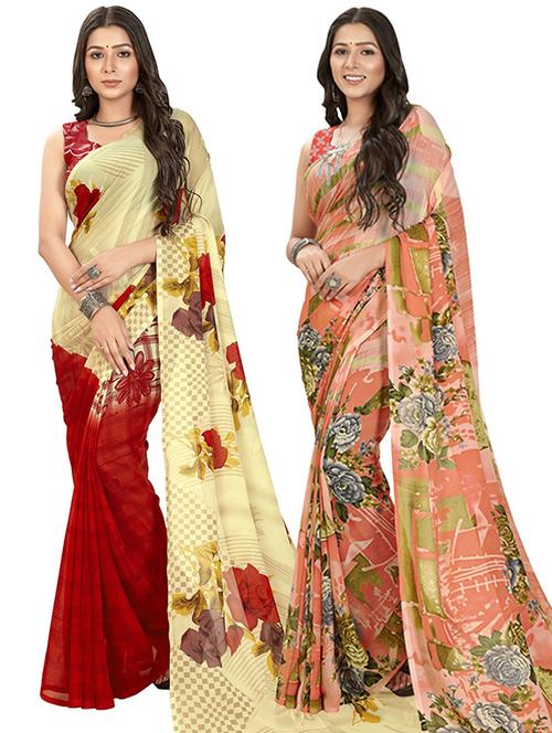 women combo pack of 2 printed saree with blouse - 21407016 - Very Small Image - 1