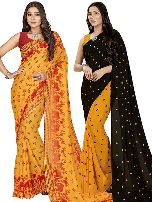 pack of 2 printed casual wear sarees with blouse - 21407022 - Very Small Image - 1