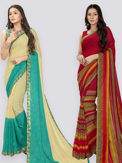 pack of 2 printed casual wear sarees with blouse - 21407025 - Very Small Image - 1