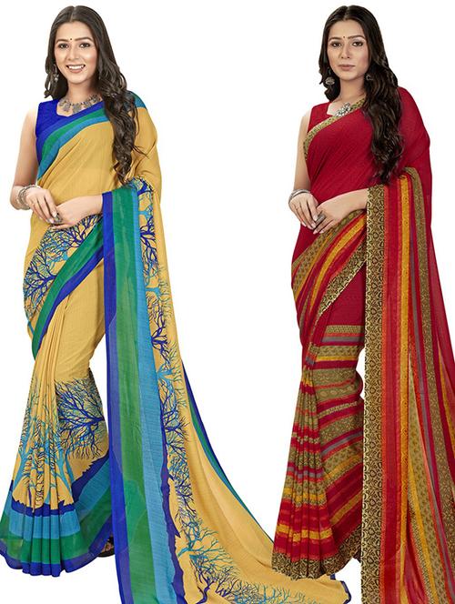 pack of 2 casual wear combo sarees with blouse - 21407026 - Very Small Image - 1