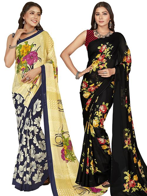 pack of 2 printed casual wear sarees with blouse - 21407029 - Very Small Image - 1