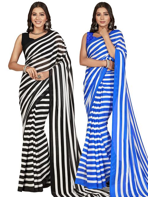 pack of 2 casual wear combo sarees with blouse - 21407033 - Very Small Image - 1