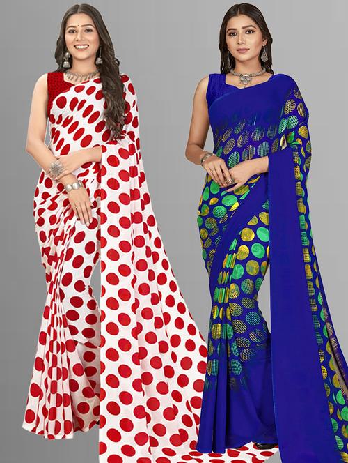 pack of 2 printed casual wear sarees with blouse - 21407042 - Very Small Image - 1