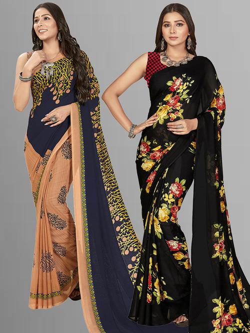 women pack of 2 casual wear combo sarees with blouse - 21407053 - Very Small Image - 1