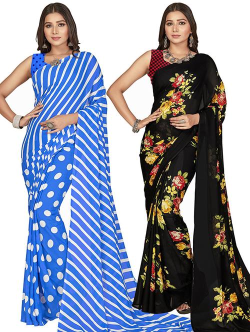 women pack of 2 printed saree with blouse - 21407055 - Very Small Image - 1