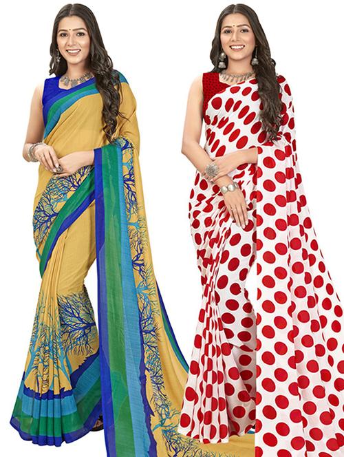 pack of 2 casual wear combo sarees with blouse - 21407057 - Very Small Image - 1