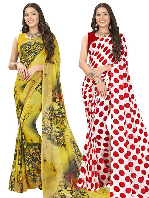 pack of 2 printed casual wear sarees with blouse - 21407058 - Very Small Image - 1