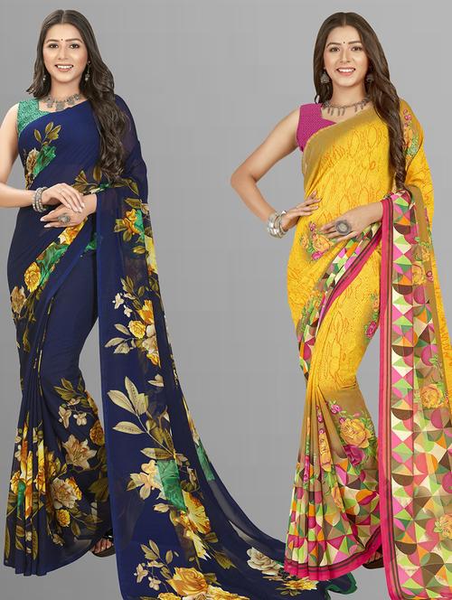 women pack of 2 casual wear combo sarees with blouse - 21407062 - Very Small Image - 1