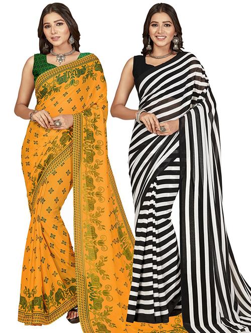 pack of 2 casual wear combo sarees with blouse - 21407065 - Very Small Image - 1