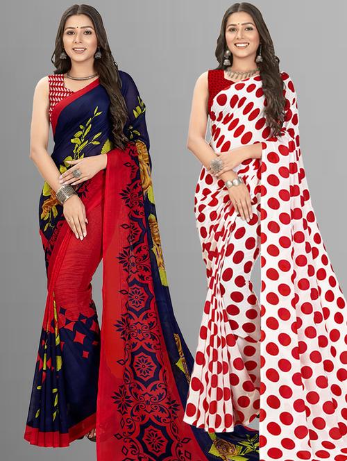 pack of 2 printed casual wear sarees with blouse - 21407070 - Very Small Image - 1