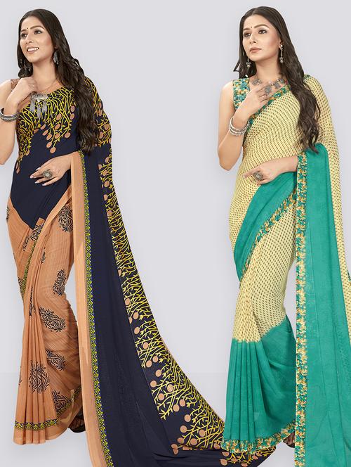 women pack of 2 printed saree with blouse - 21407071 - Very Small Image - 1