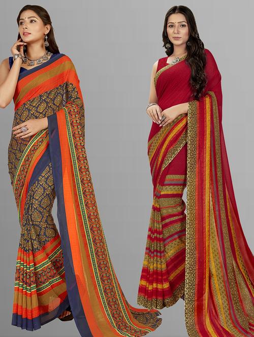women pack of 2 casual wear combo sarees with blouse - 21407075 - Very Small Image - 1
