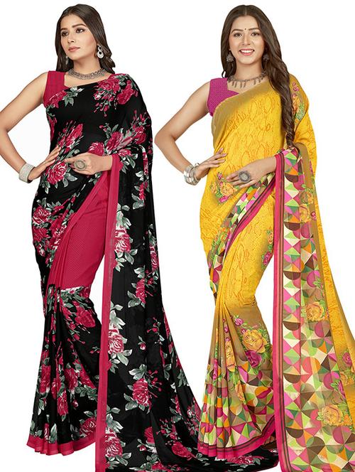 pack of 2 casual wear combo sarees with blouse - 21407077 - Very Small Image - 1