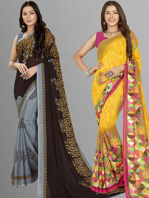 pack of 2 printed saree with blouse - 21407078 - Very Small Image - 1