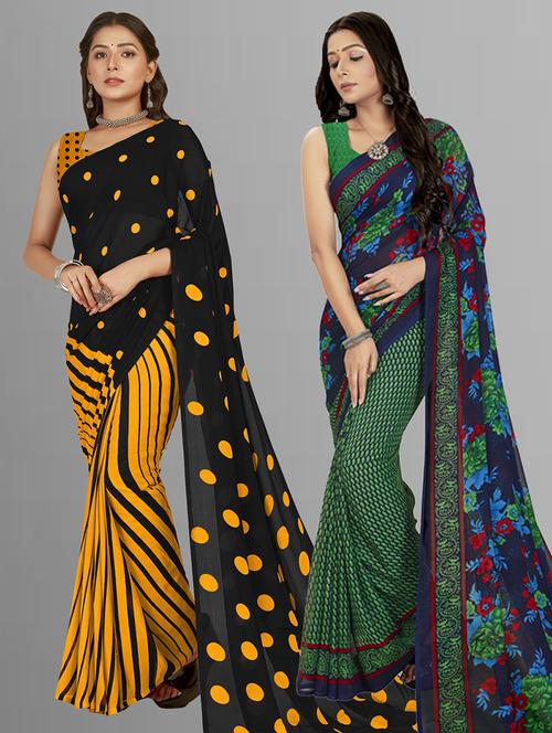 pack of 2 printed casual wear sarees with blouse - 21407081 - Very Small Image - 1