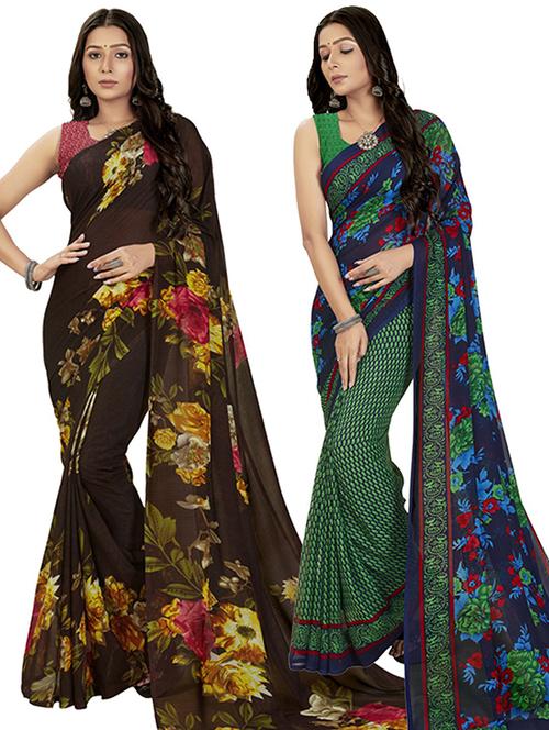 pack of 2 printed casual wear sarees - 21407082 - Very Small Image - 1