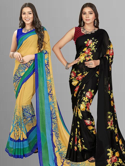 pack of 2 printed casual wear sarees with blouse - 21407084 - Very Small Image - 1