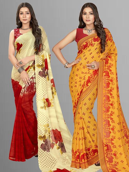 pack of 2 printed casual wear sarees with blouse - 21407085 - Very Small Image - 1