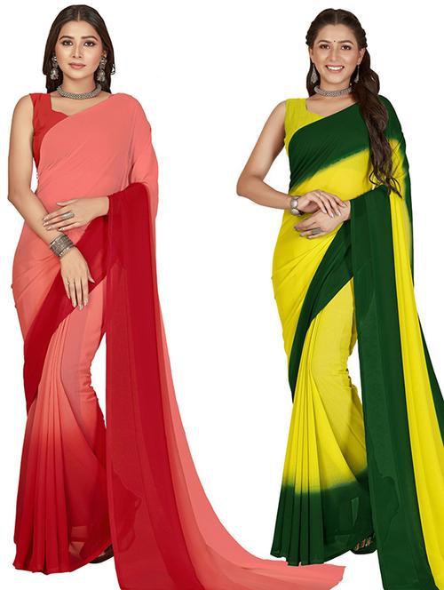 pack of 2 casual wear combo sarees with blouse - 21407090 - Very Small Image - 1