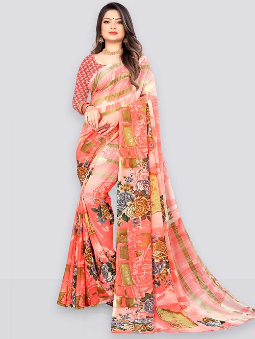 women printed casual wear saree with blouse - 21407100 - Very Small Image - 1