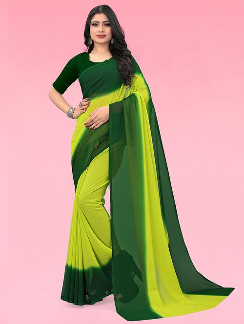 green ombre georgette saree with blouse - 21407107 - Very Small Image - 1