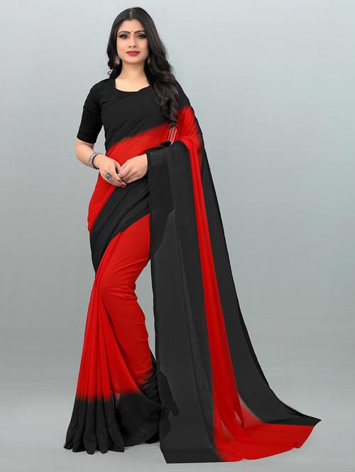 red ombre casual wear saree  with blouse - 21407121 - Very Small Image - 1