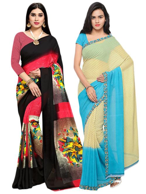 women combo pack of 2 printed saree with blouse - 21407279 - Very Small Image - 1
