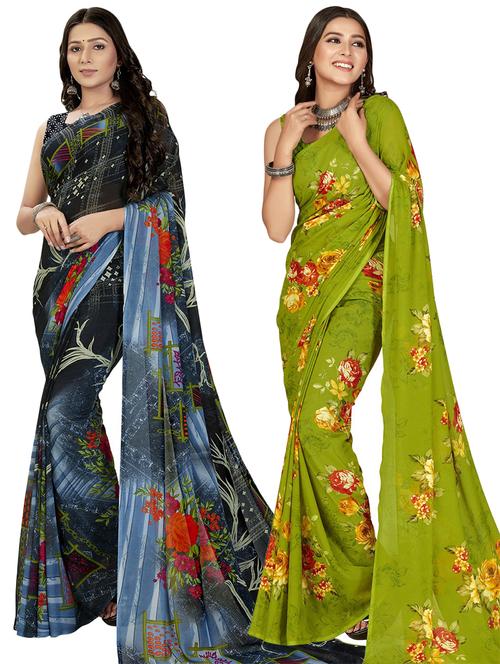 women pack of 2 casual wear combo sarees with blouse - 21407284 - Very Small Image - 1