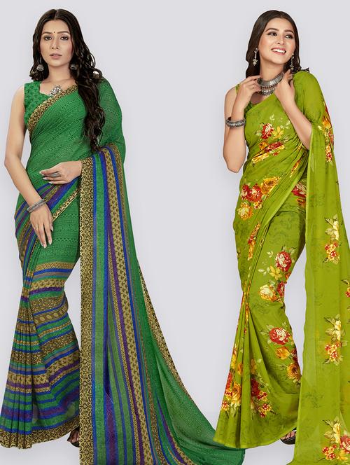 women pack of 2 casual wear combo sarees with blouse - 21407285 - Very Small Image - 1