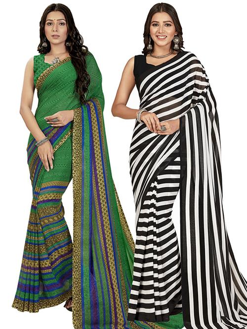 women pack of 2 printed saree with blouse - 21407286 - Very Small Image - 1