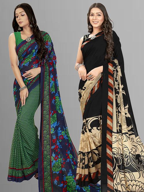 women pack of 2 printed saree with blouse - 21407291 - Very Small Image - 1
