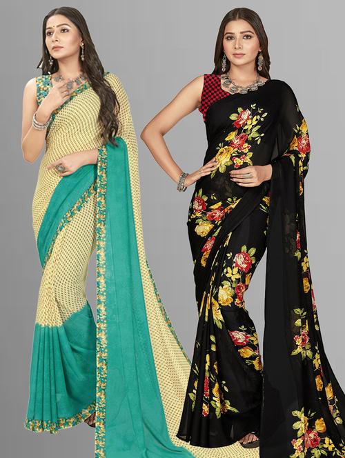 pack of 2 casual wear combo sarees with blouse - 21407296 - Very Small Image - 1