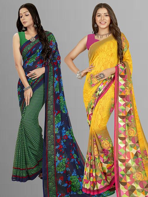 pack of 2 printed saree with blouse - 21407300 - Very Small Image - 1