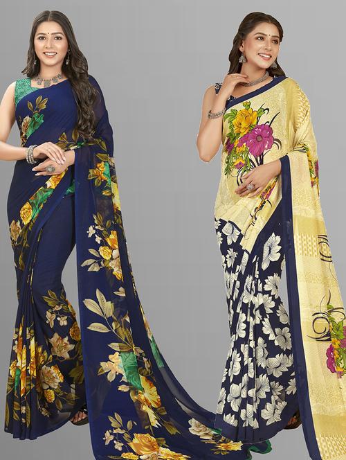 women pack of 2 printed saree with blouse - 21407301 - Very Small Image - 1