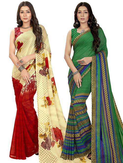 pack of 2 printed casual wear sarees with blouse - 21407303 - Very Small Image - 1