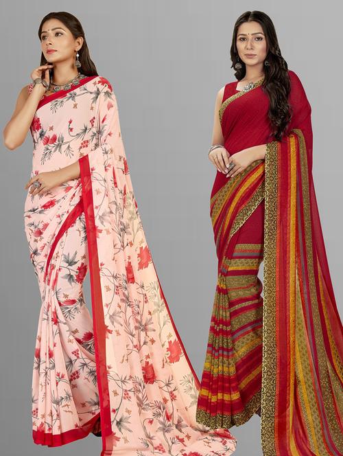 pack of 2 printed casual wear sarees with blouse - 21407305 - Very Small Image - 1