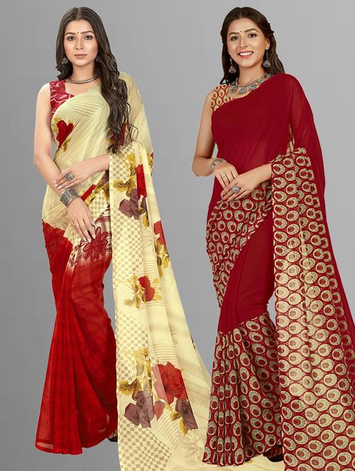 pack of 2 printed casual wear sarees with blouse - 21407306 - Very Small Image - 1